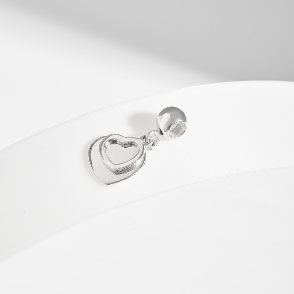 Charm Tag - Corazón doble con bail liso - Silvertag Shop