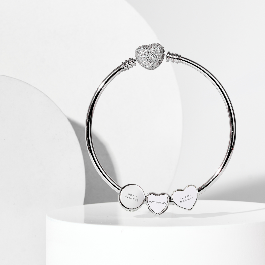 Glowtag - Brazalete Rígido con Broche de Corazón con Zirconias - Club VIP - Silvertag Shop